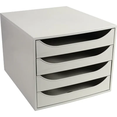 Exacompta Schubladenbox ECOBOX 4 Schubladen DIN A4, Überbreite Polystyrol Gehäusefarbe: grau Farbe der Schublade: grau Exacompta Schubladenbox ECOBOX 4 Schubladen DIN A4, Überbreite Polystyrol Gehäusefarbe: grau Farbe der Schublade: grau