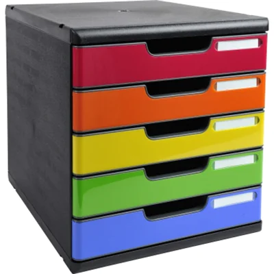 Exacompta Schubladenbox MODULO 5 Schubladen DIN A4+ Polystyrol Gehäusefarbe: schwarz Farbe der Schublade: mehrfarbig