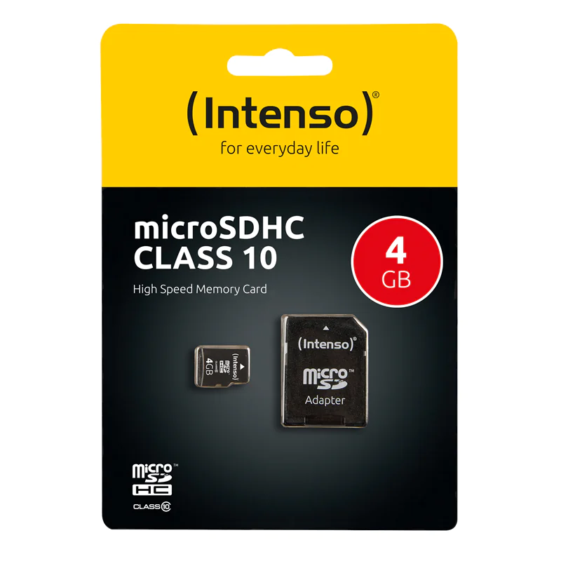 Intenso Class 10 - Flash-Speicherkarte (microSDHC/SD-Adapter inbegriffen) - 4 GB - Class 10 - microSDHC Intenso Class 10 - Flash-Speicherkarte (microSDHC/SD-Adapter inbegriffen) - 4 GB - Class 10 - microSDHC