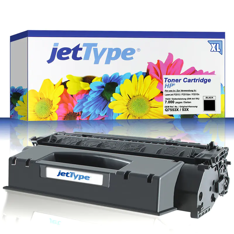 jetType Toner kompatibel zu HP Q7553X 53X schwarz 7.000 Seiten Große Füllmenge 1 Stück