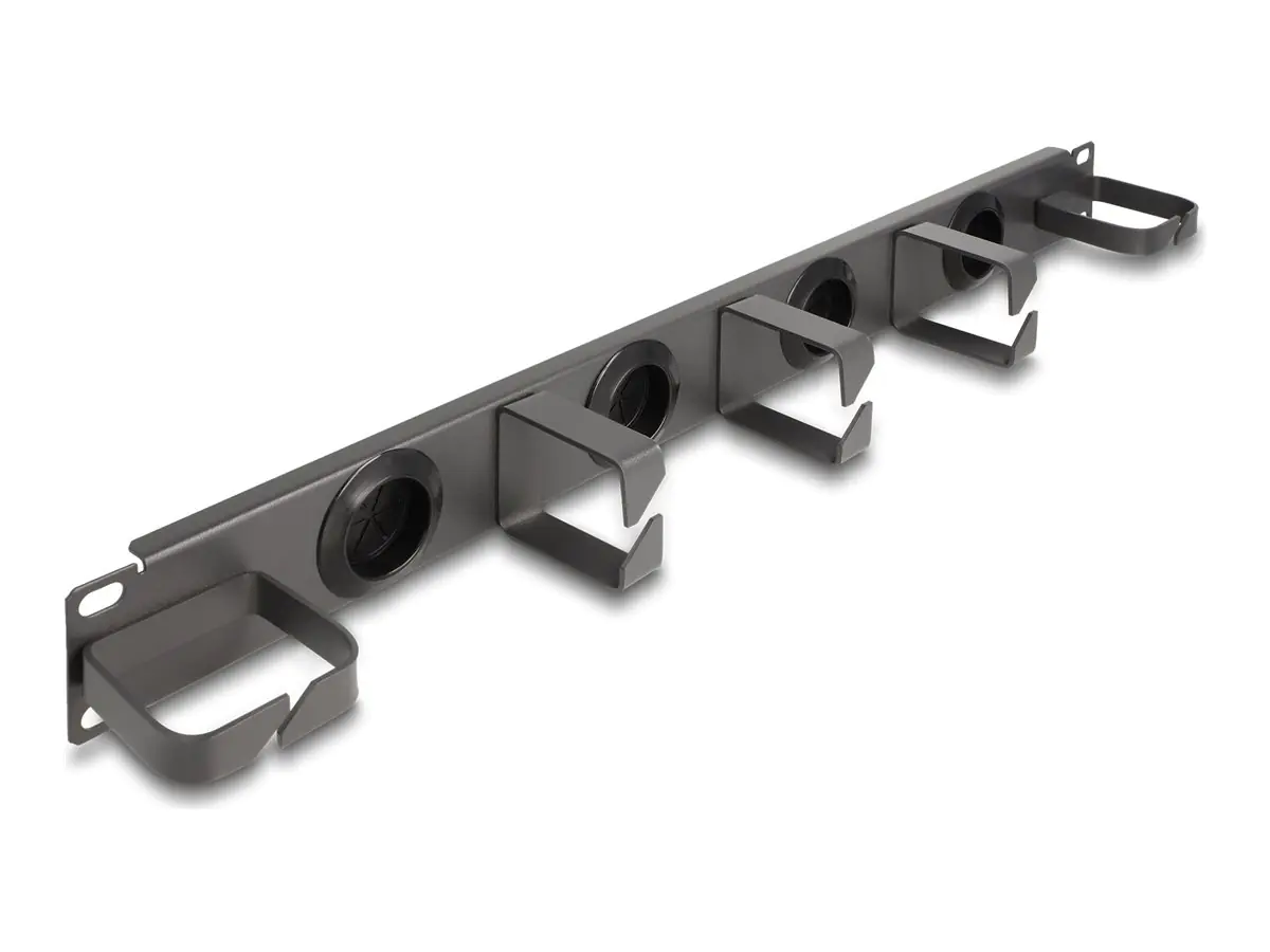 Delock Verlegetafel für Rack-Kabelmanagement - 4 Gummikabeldurchführungen, 5 Metallhaken -