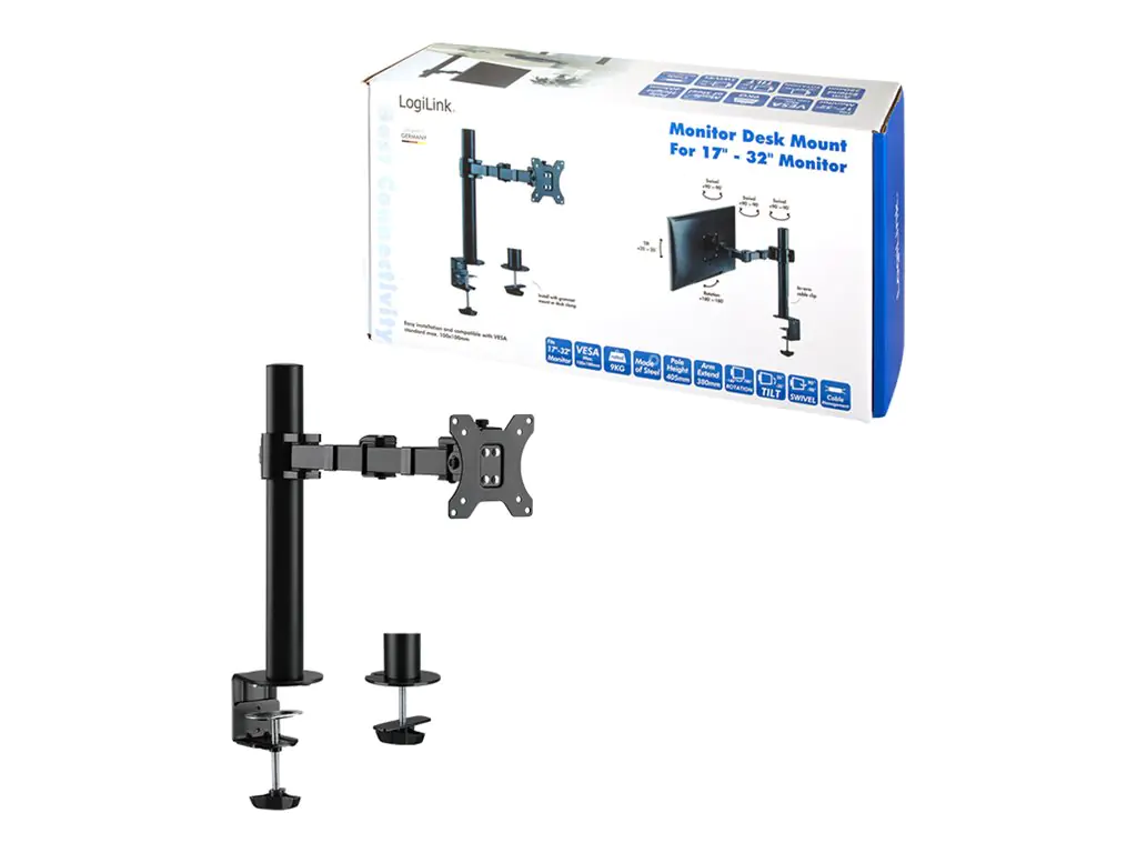 LogiLink Befestigungskit - einstellbarer Arm - für LCD-Display - Stahl - Schwarz - Bildschirmgröße: 43.2-81.3 cm (17"-32") BP0105