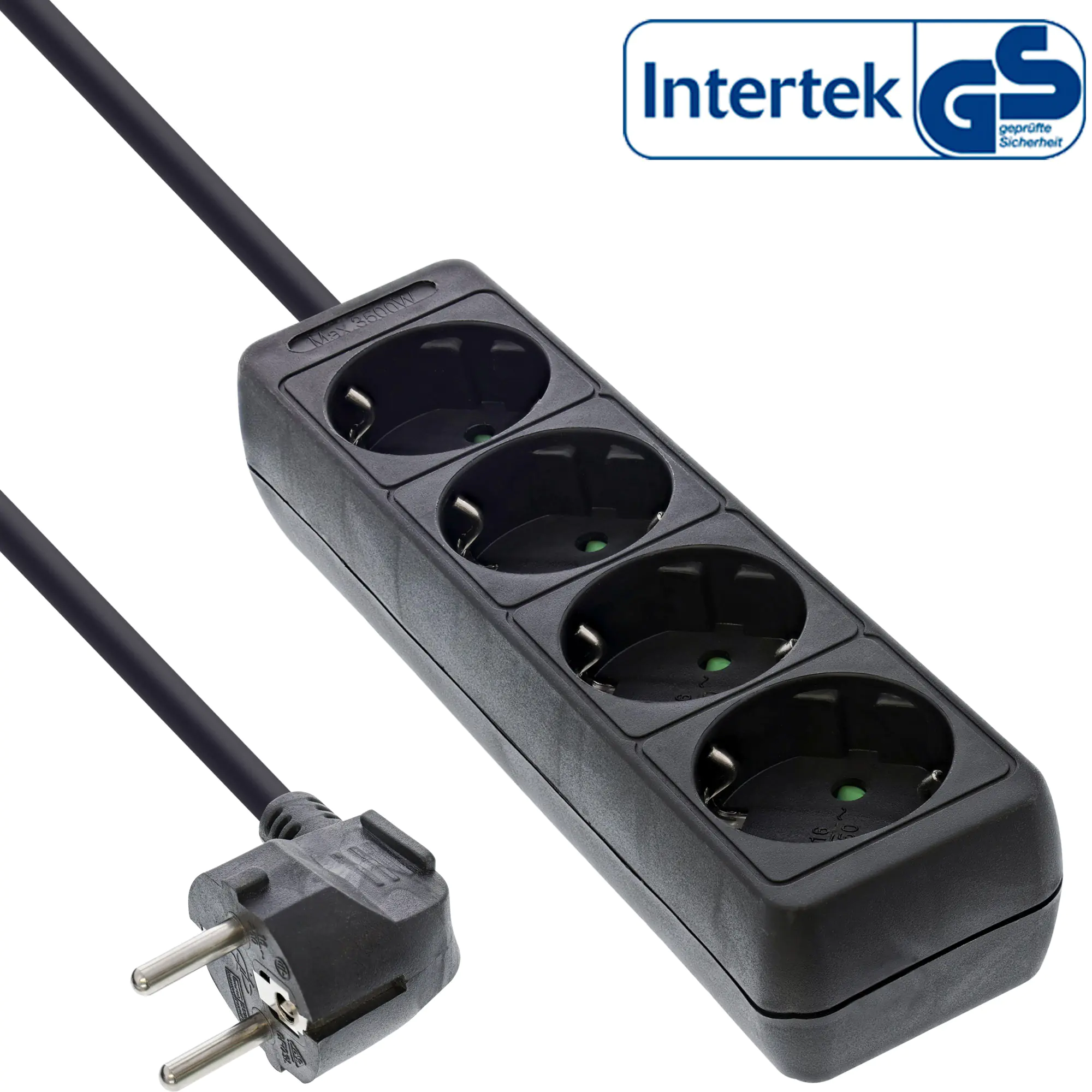 InLine Steckdosenleiste - 4-fach Schutzkontakt schwarz - 3m 16443E