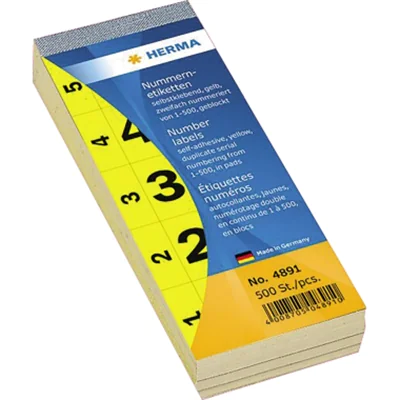 HERMA Nummernblock 4891 1-500 sk 28x56mm gelb 500 St./Pack. HERMA Nummernblock 4891 1-500 sk 28x56mm gelb 500 St./Pack.