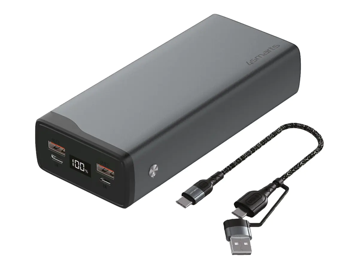 4smarts VoltHub Pro - Select Edition - Powerbank - 26800 mAh - 99.16 Wh - 22.5 Watt - 5 A - Huawei Fast Charge, PD 2.0, PD 3.0, QC 2.0, QC 3.0, AFC, SCP - 3 Ausgabeanschlussstellen (2 x USB, 24 pin USB-C) - Gun Metal