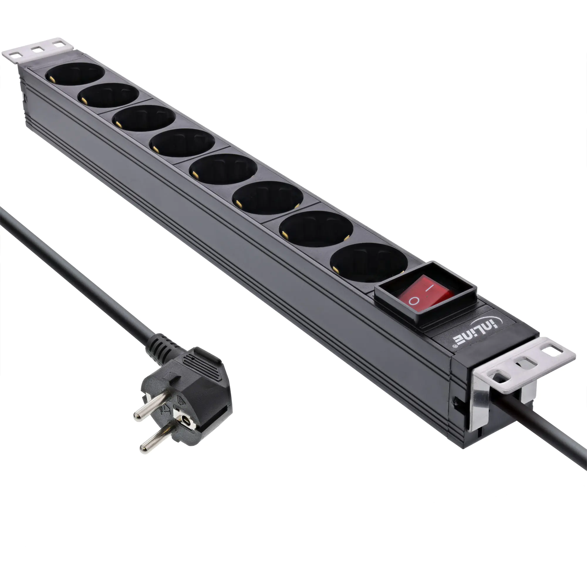 InLine 19" Steckdosenleiste - 8-fach Schutzkontakt - mit Schalter - 2m - schwarz 16412S