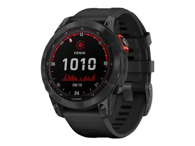 Garmin fenix 7 Solar - 47 mm - Slate Gray - Sportuhr mit Band - Silikon - schwarz - Handgelenkgröße: 125-208 mm - Anzeige 3.302 cm (1.3") - 16 GB - Bluetooth, Wi-Fi, ANT+ - 79 g