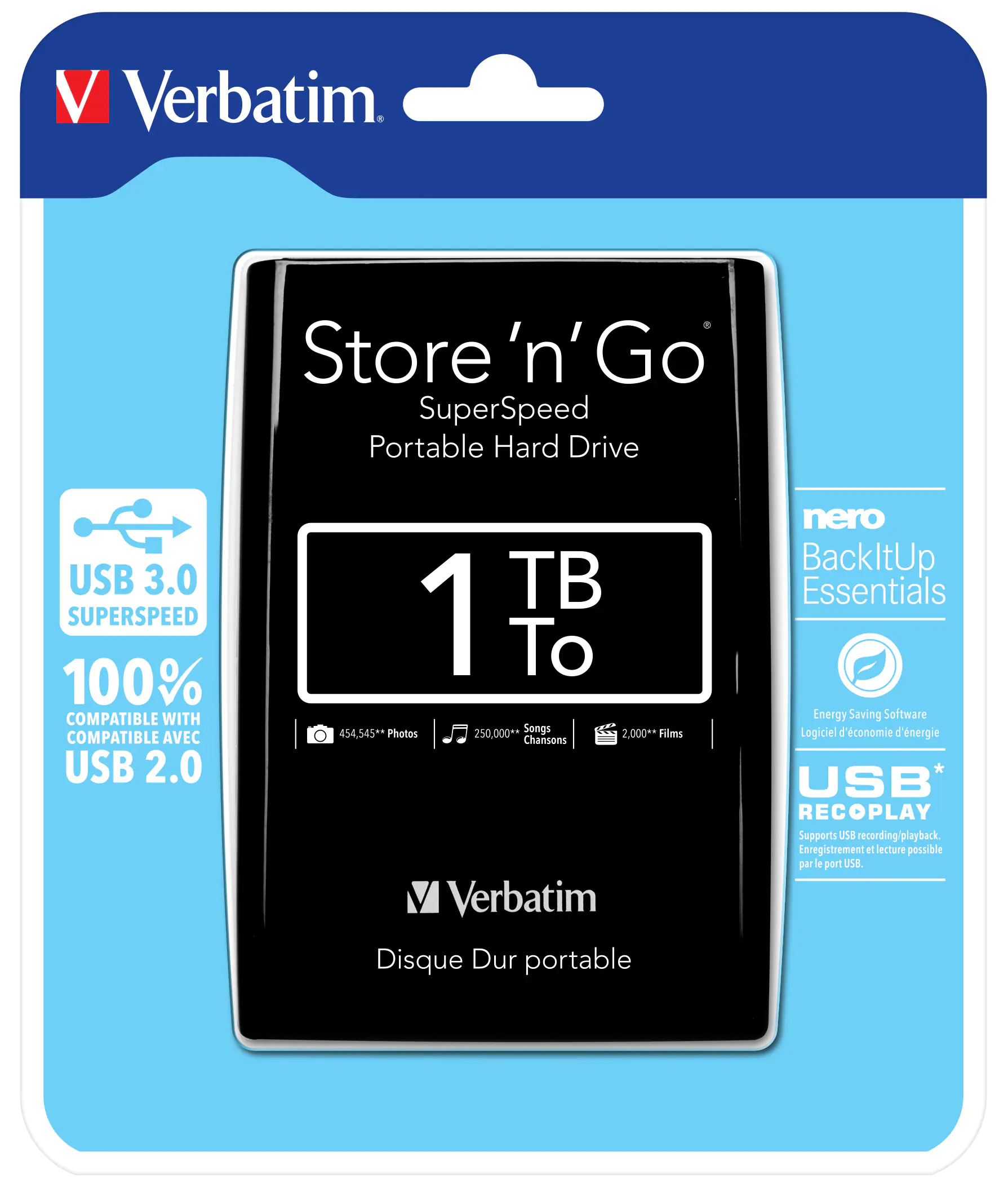Verbatim Store 'n' Go Portable - Festplatte - 1 TB - extern (tragbar) - USB 3.0 - 5400 rpm - Schwarz Verbatim Store 'n' Go Portable - Festplatte - 1 TB - extern (tragbar) - USB 3.0 - 5400 rpm - Schwarz