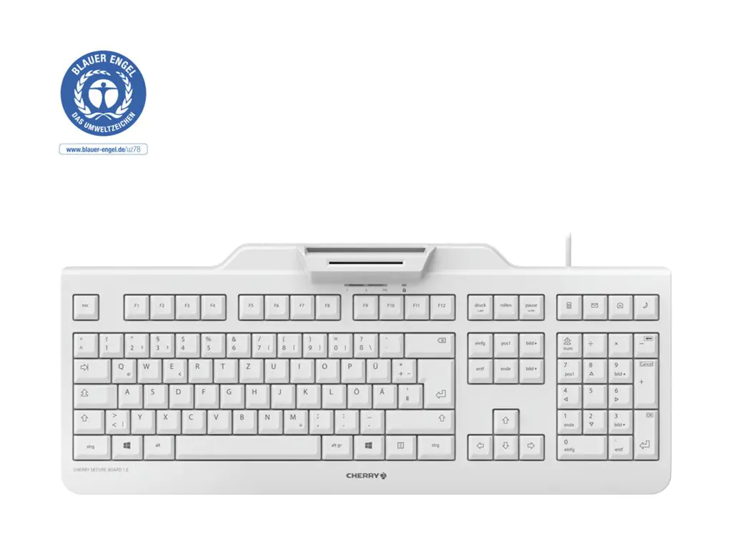 CHERRY SECURE BOARD 1.0 - Tastatur - mit NFC - USB - Deutsch - Tastenschalter: CHERRY LPK - Weiß/Grau