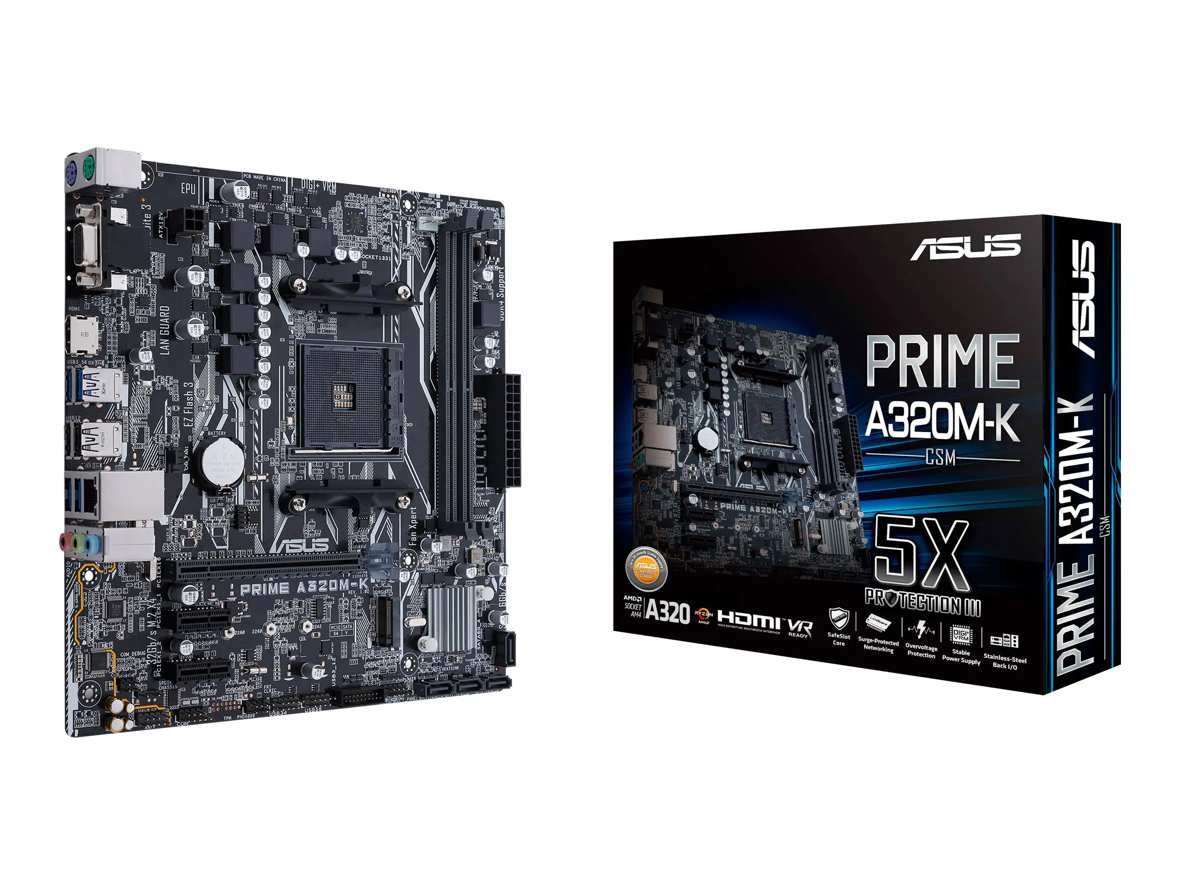Asus PRIME A320M-K/CSM - Motherboard - micro ATX - Socket AM4 - AMD A320 Chipsatz - USB 3.0 - Gigabit LAN - Onboard-Grafik (CPU erforderlich)
