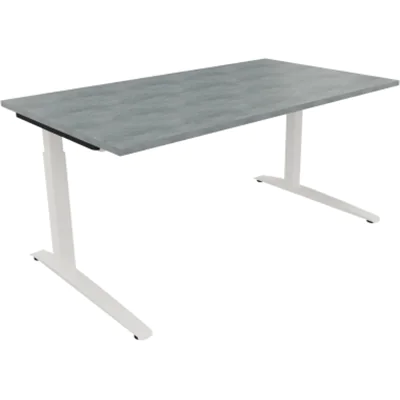 Schreibtisch Kufe Einzels. Quadrat B1600xT900xH650-850 ws/Beton hell