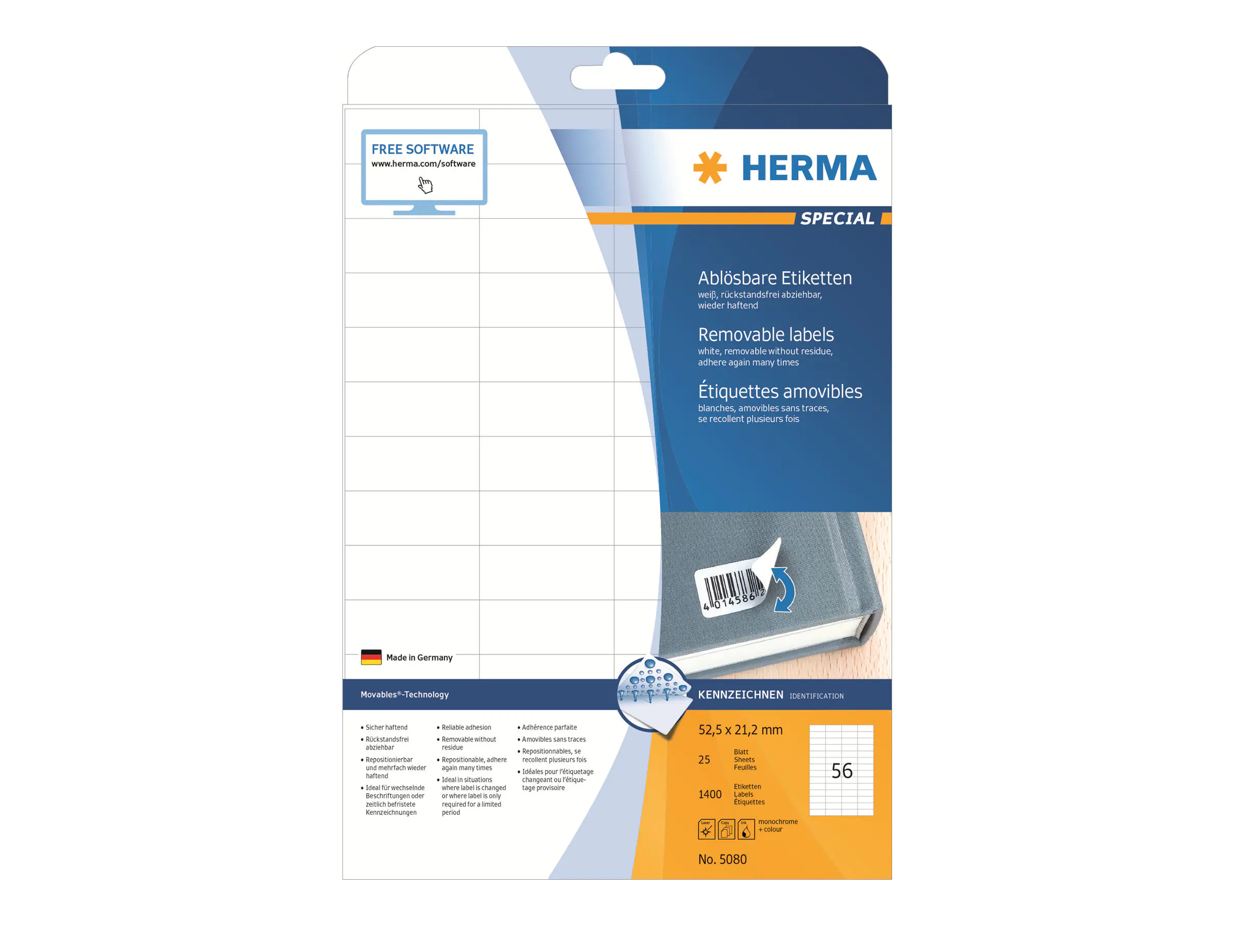 HERMA Etikett Movables 5080 52,5x21,2mm weiss 1.400 St./Pack.