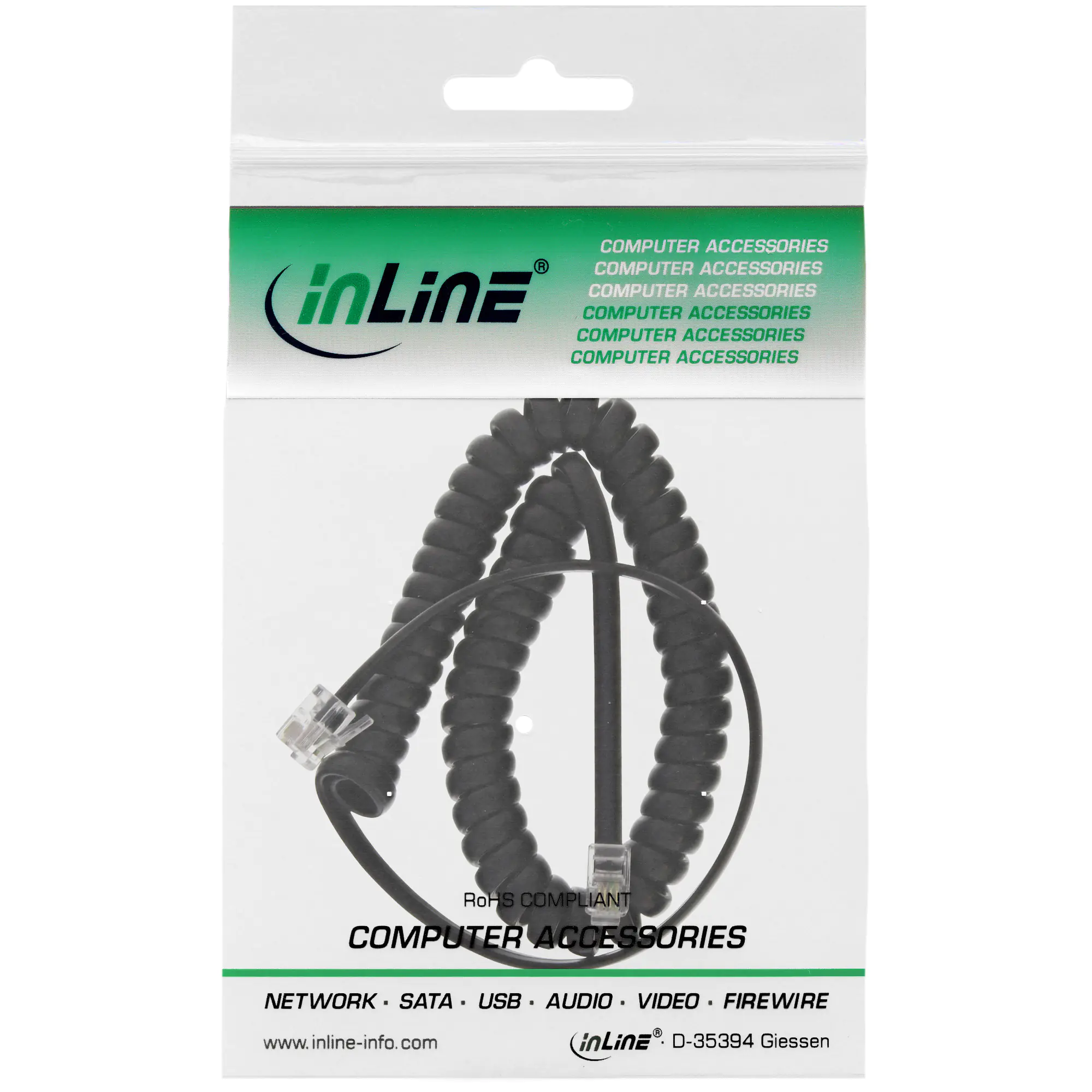 InLine Handset spiral - Telefonkabel - RJ-10 (M) zu RJ-10 (M) - 2 m - Schwarz