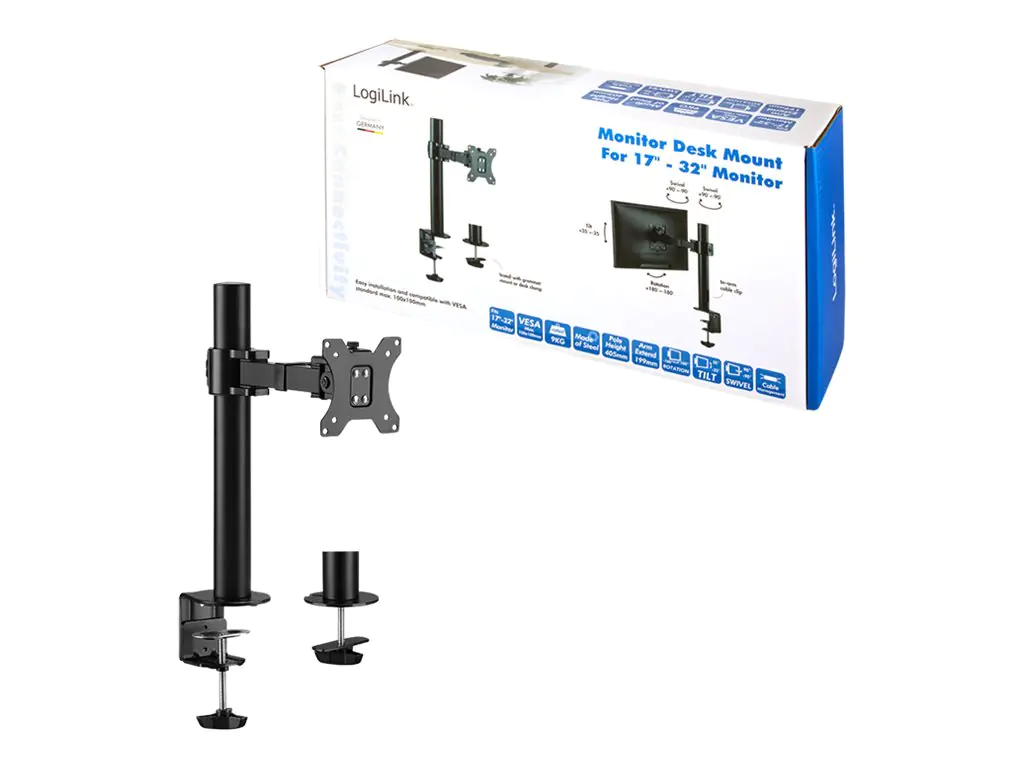 LogiLink - Befestigungskit - einstellbarer Arm - für LCD-Display - Stahl - Schwarz - Bildschirmgröße: 43.2-81.3 cm (17"-32") - Tischmontage