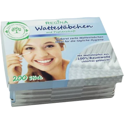 Regina Wattestäbchen nicht Steril 100 % Baumwolle/Papier 200 St./Pack. Regina Wattestäbchen nicht Steril 100 % Baumwolle/Papier 200 St./Pack.