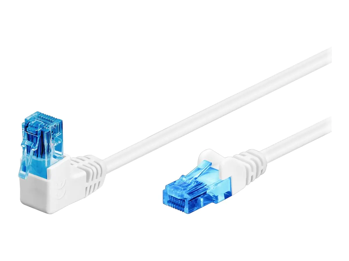 goobay - Patch-Kabel - RJ-45 (M) gewinkelt zu RJ-45 (M) gerade - 1 m - 5.9 mm - UTP - CAT 6a - halogenfrei, rund, verseilt - weiß