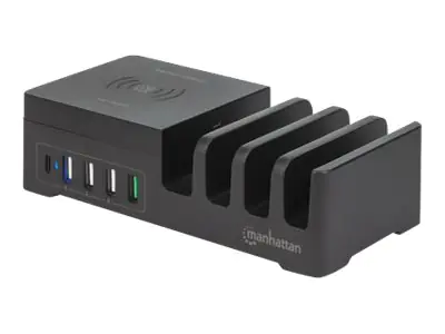 Manhattan Charging Station mit Wireless Charging Pad - 1x USB-C und 4x USB-A Ports - 102230