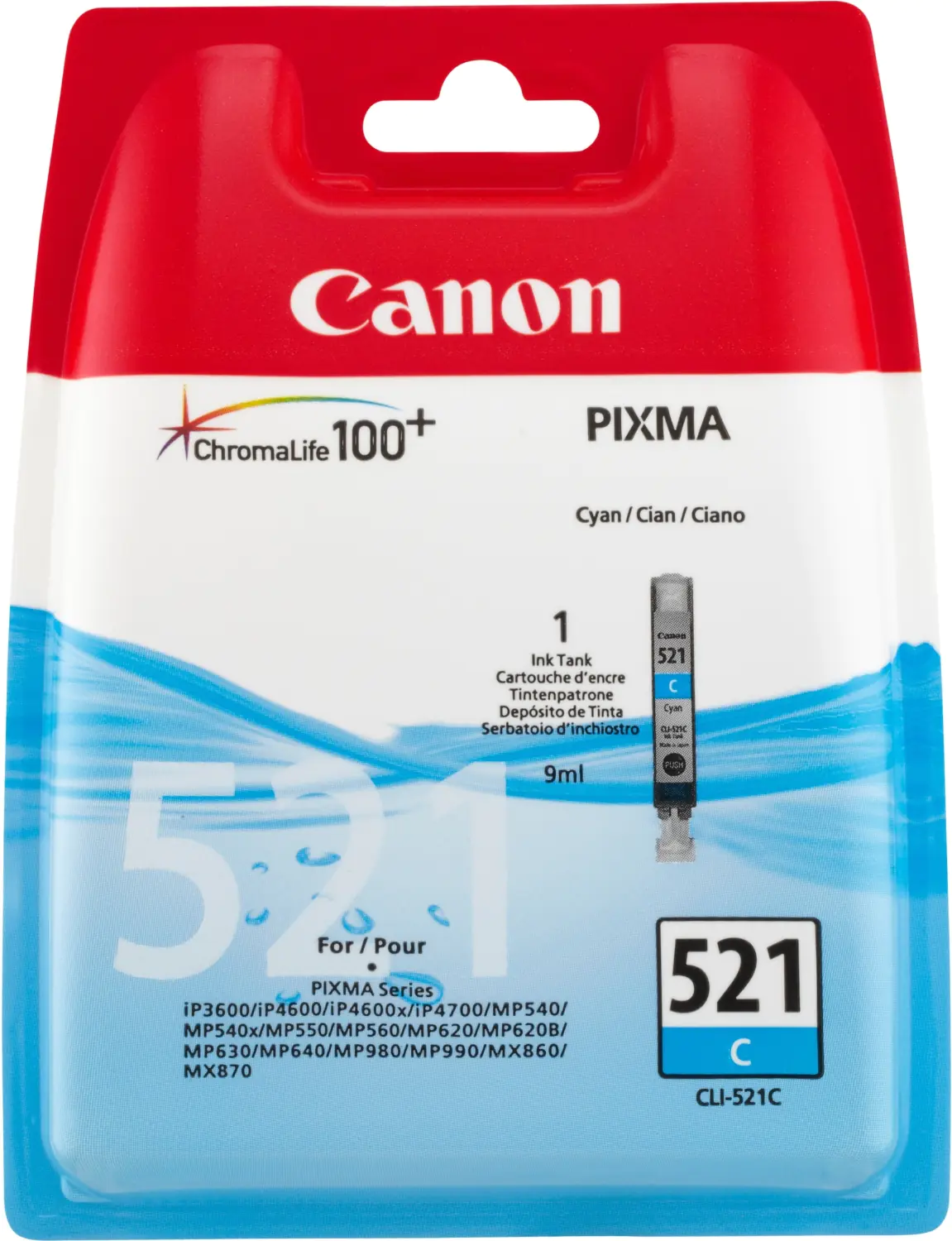 Canon CLI-521C - 9 ml - Cyan - Original - Tintenbehälter - für PIXMA iP3600, iP4700, MP540, MP550, MP560, MP620, MP630, MP640, MP980, MP990, MX860, MX870 Canon CLI-521C - 9 ml - Cyan - Original - Tintenbehälter - für PIXMA iP3600, iP4700, MP540, MP550, MP560, MP620, MP630, MP640, MP980, MP990, MX860, MX870