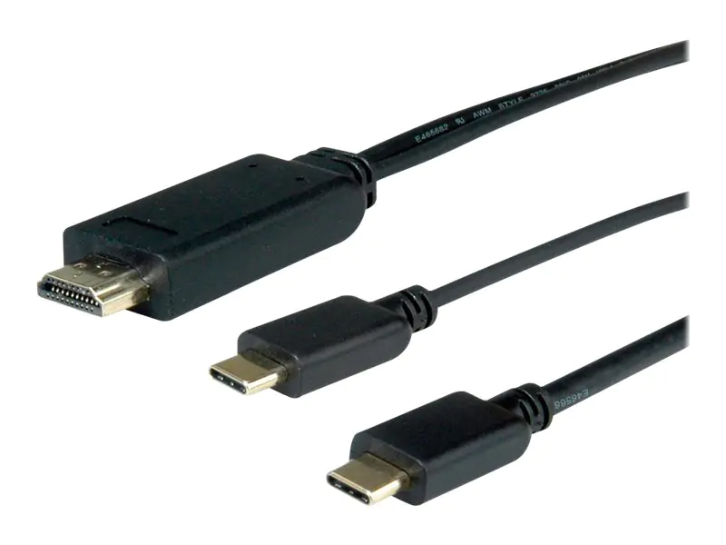 Roline - Adapterkabel - 24 pin USB-C männlich zu HDMI, USB-C (nur Spannung) männlich - 2 m - Schwarz