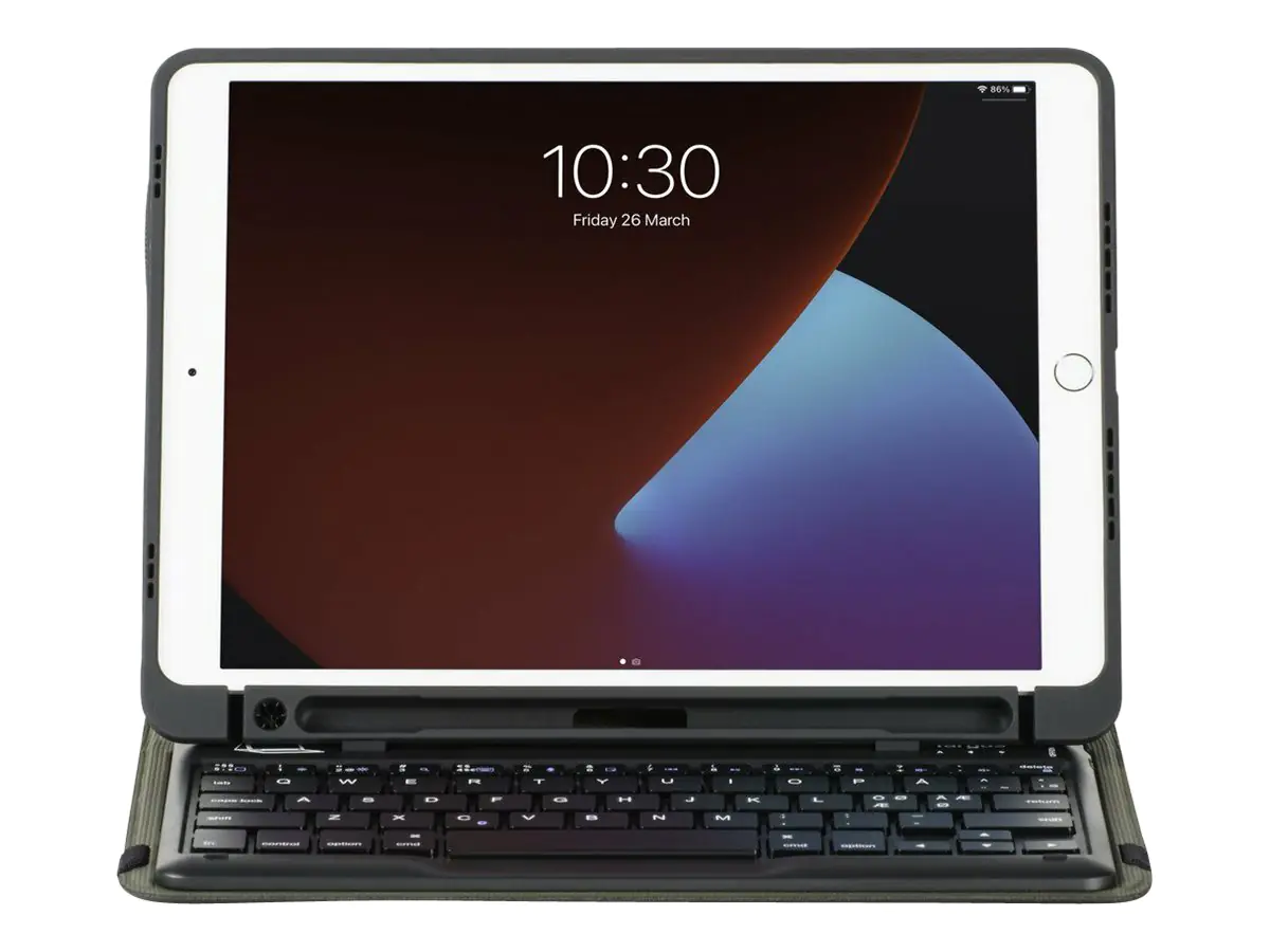 Targus Pro-Tek Education - Tastatur und Foliohülle (Hülle) - kabellos - Bluetooth 5.1 - Deutsch - Schwarz Tastatur, Schwarz Gehäuse - für Apple 10.2-inch iPad (7. Generation, 8. Generation, 9. Generation)