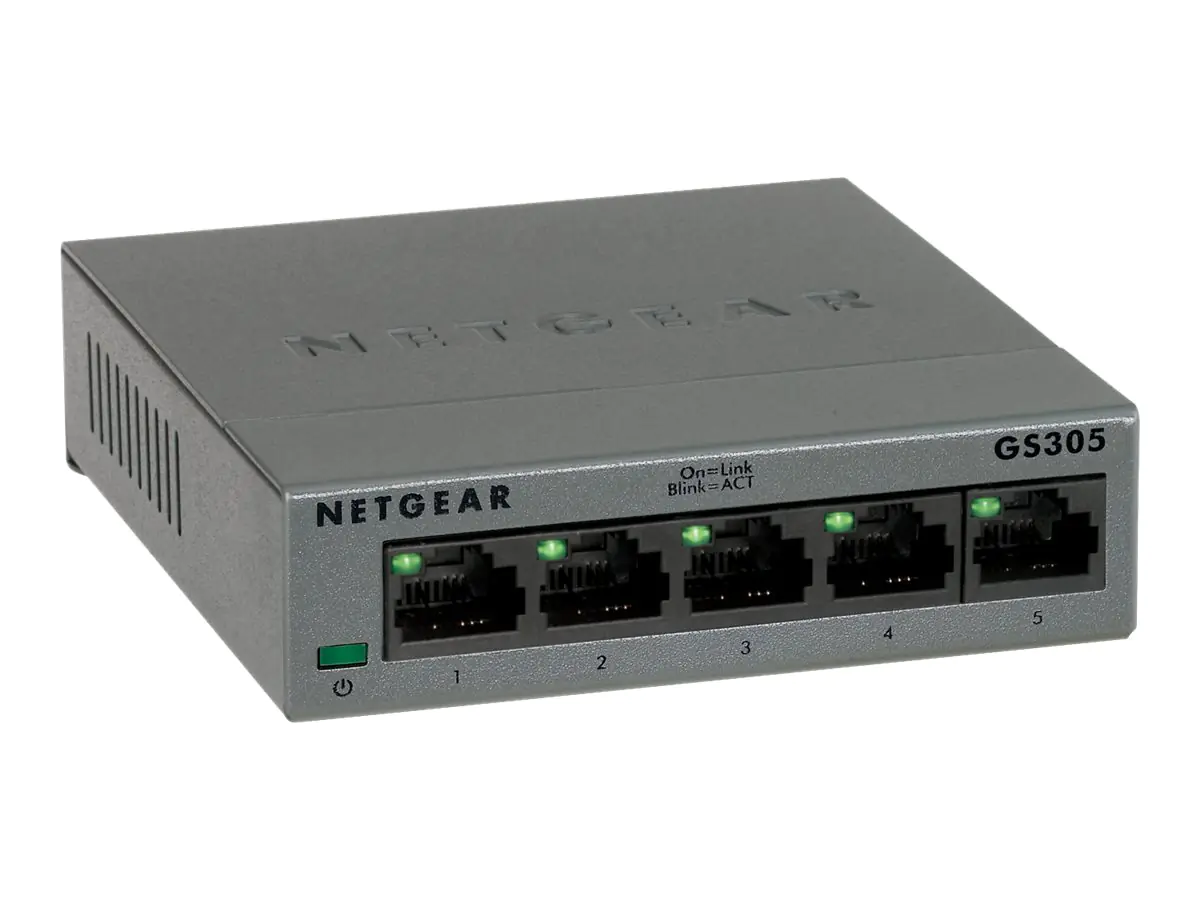 NETGEAR GS305 - Switch - unmanaged - 5 x 10/100/1000 - Desktop, wandmontierbar NETGEAR GS305 - Switch - unmanaged - 5 x 10/100/1000 - Desktop, wandmontierbar