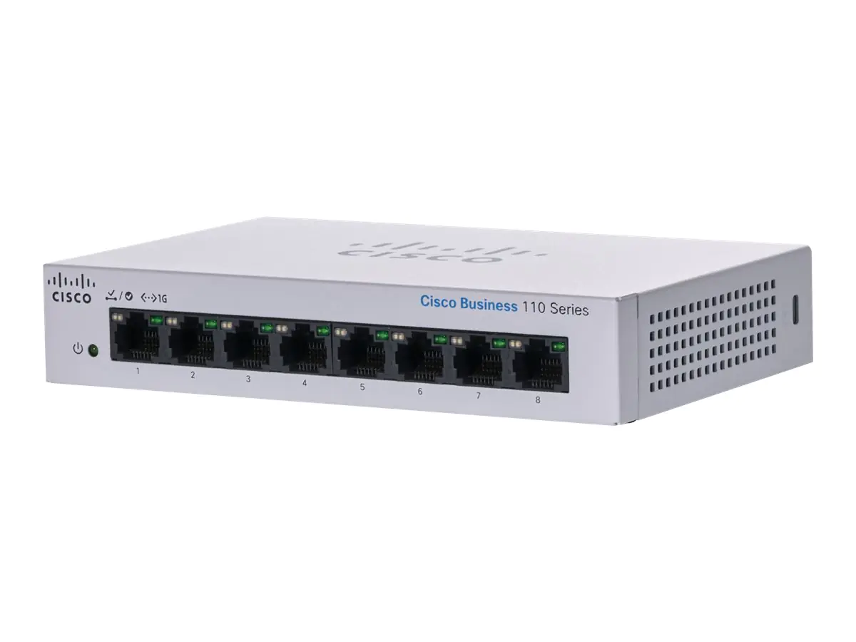 Cisco Business 110 Series 110-8T-D - Switch - unmanaged - 8 x 10/100/1000 - an Rack montierbar, Desktop, wandmontierbar - DC Power Cisco Business 110 Series 110-8T-D - Switch - unmanaged - 8 x 10/100/1000 - an Rack montierbar, Desktop, wandmontierbar - DC Power