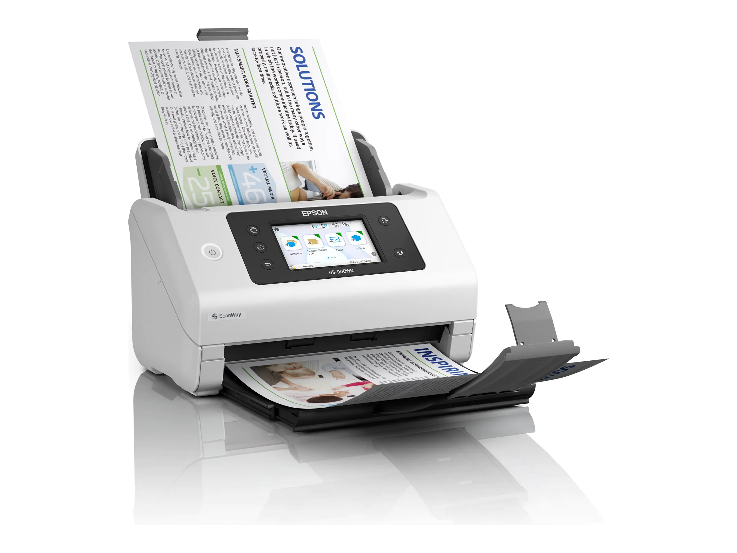 Epson WorkForce DS-900WN - Dokumentenscanner - Duplex - A4/Legal - 600 dpi x 600 dpi - bis zu 70 Seiten/Min. (einfarbig) / bis zu 70 Seiten/Min. (Farbe) - automatischer Dokumenteneinzug (100 Blätter) - bis zu 11000 Scanvorgänge/Tag - USB 3.2 Gen 1x1, Giga