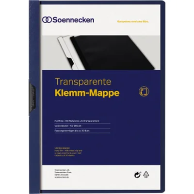 Soennecken Klemmmappe 3317 DIN A4 bis 30Blatt PVC blau Soennecken Klemmmappe 3317 DIN A4 bis 30Blatt PVC blau
