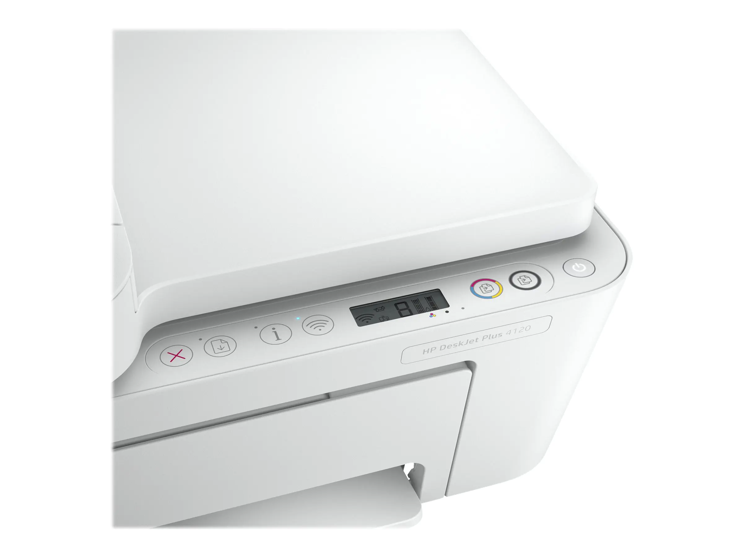 HP DeskJet Plus 4120 All-in-One - Multifunktionsdrucker - Farbe - Tintenstrahl - A4 (210 x 297 mm) (Original) - A4/Legal (Medien) - bis zu 6 Seiten/Min. (Kopieren) - bis zu 8.5 Seiten/Min. (Drucken) - 60 Blatt - 14.4 Kbps - USB 2.0, Wi-Fi(n) - Für HP Inst