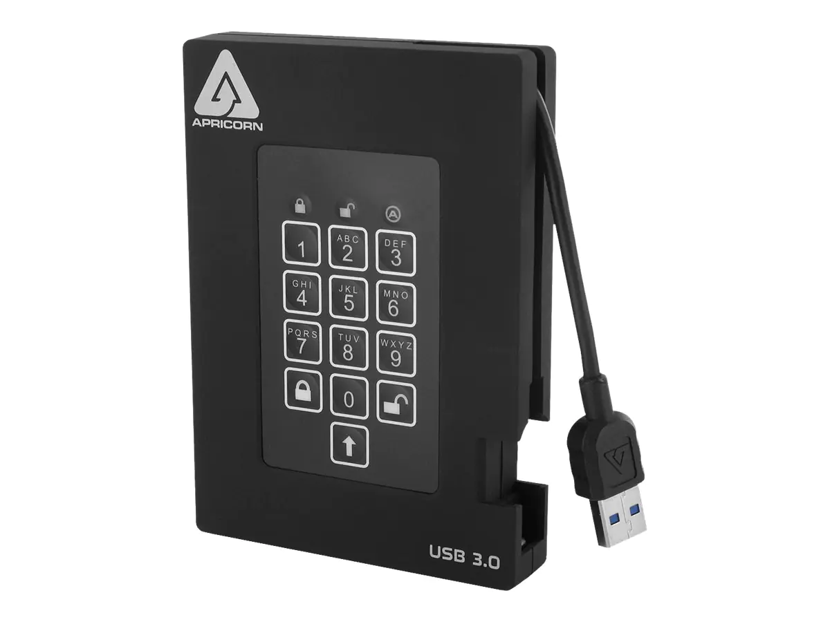 Apricorn Aegis Padlock Fortress - Festplatte - verschlüsselt - 1 TB - extern (tragbar) - 2.5" (6.4 cm) - USB 3.0 - 5400 rpm - Puffer: 8 MB - FIPS 140-2 Level 2, 256-bit AES-XTS