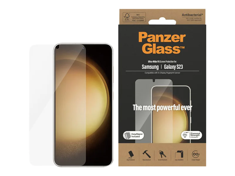 PanzerGlass - Bildschirmschutz für Handy - ultrabreite Passform mit EasyAligner - Glas - für Samsung Galaxy S23