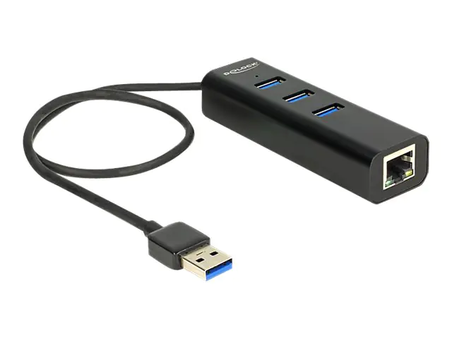 Delock USB 3.0 Hub 3 Port + 1 Port Gigabit LAN 62653