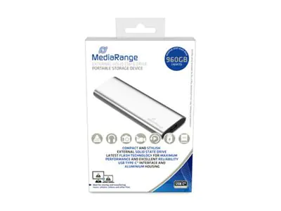 MediaRange MR1103 - SSD - 960 GB - extern (tragbar) - USB 3.2 Gen 2 (USB-C Steckverbinder) - Silber
