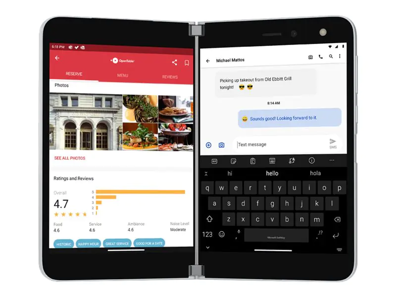 Microsoft Surface Duo - 4G Smartphone - Dual-SIM - RAM 6 GB / Interner Speicher 128 GB - OLED-Display - 8.1" 2700 x 1800 Pixel - front camera 11 MP - Glacier