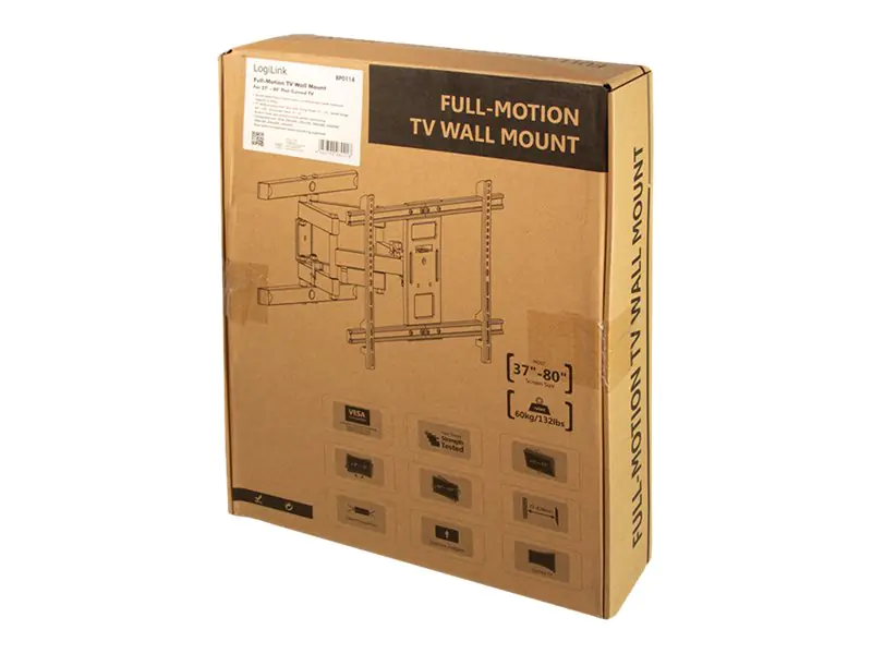 LogiLink - Klammer - Voll beweglich - für LCD-TV / gekrümmter LCD-TV - Kunststoff, Stahl, Acrylnitril-Butadien-Styrol (ABS) - Schwarz - Bildschirmgröße: 94-203 cm (37"-80") - Wandmontage