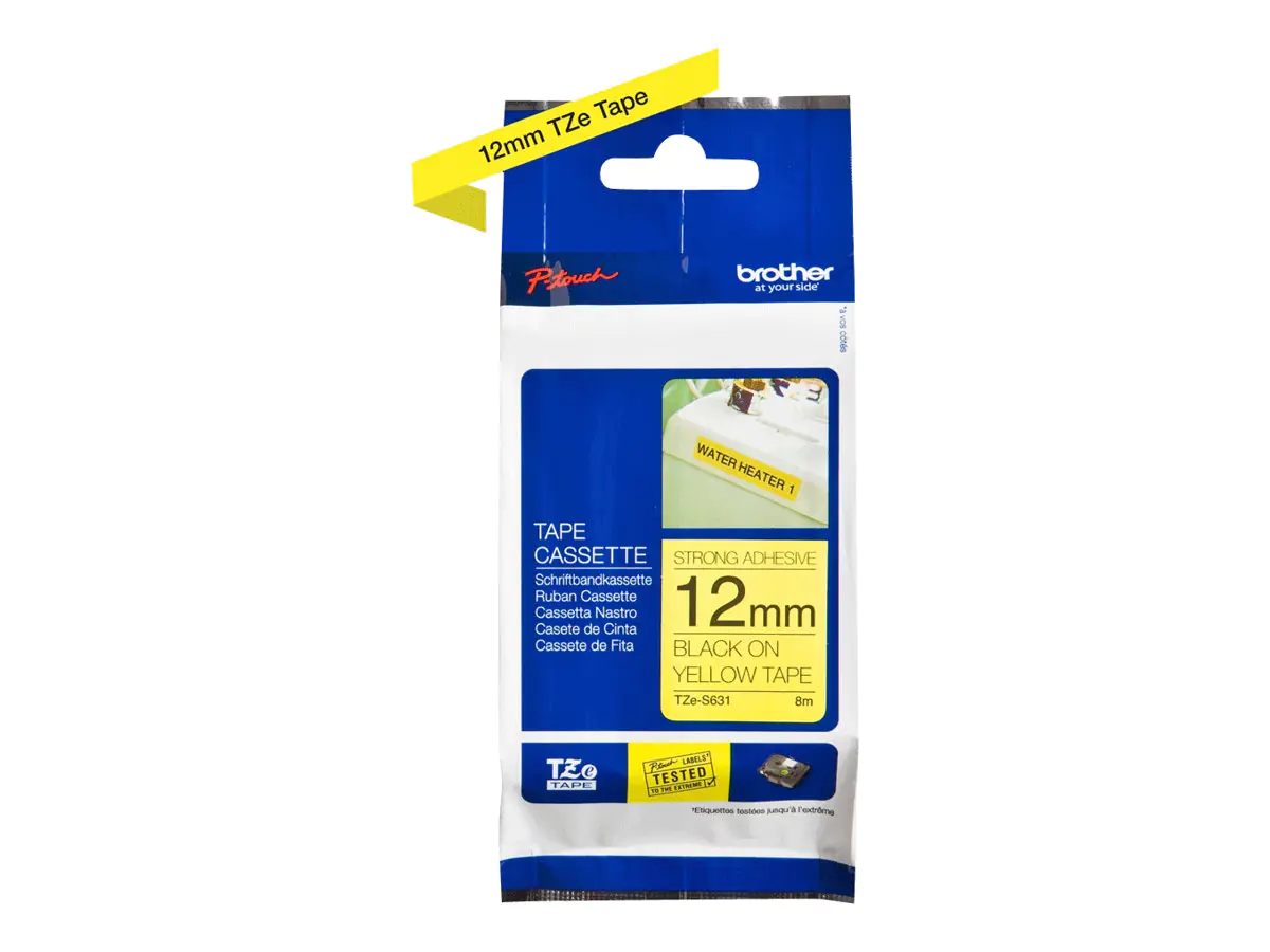Brother TZe-S631 - Extrem stark haftend - Schwarz auf Gelb - Rolle (1,2 cm x 8 m) 1 Kassette(n) laminiertes Band - für P-Touch PT-E550, P900; P-Touch Cube Plus PT-P710; P-Touch Cube Pro PT-P910 Brother TZe-S631 - Extrem stark haftend - Schwarz auf Gelb - Rolle (1,2 cm x 8 m) 1 Kassette(n) laminiertes Band - für P-Touch PT-E550, P900; P-Touch Cube Plus PT-P710; P-Touch Cube Pro PT-P910