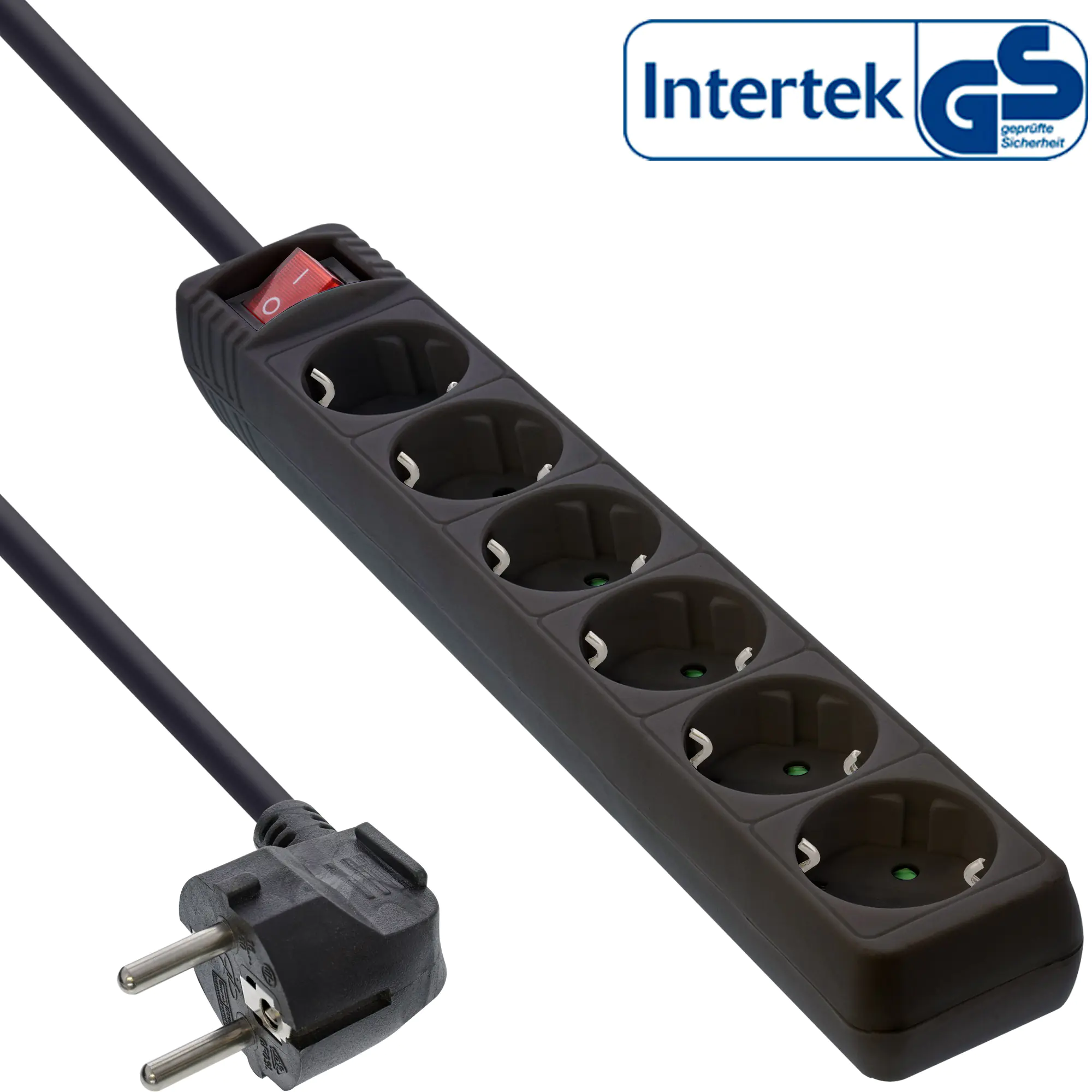 InLine Steckdosenleiste - 6-fach Schutzkontakt - mit Schalter - schwarz - 5m 16465T