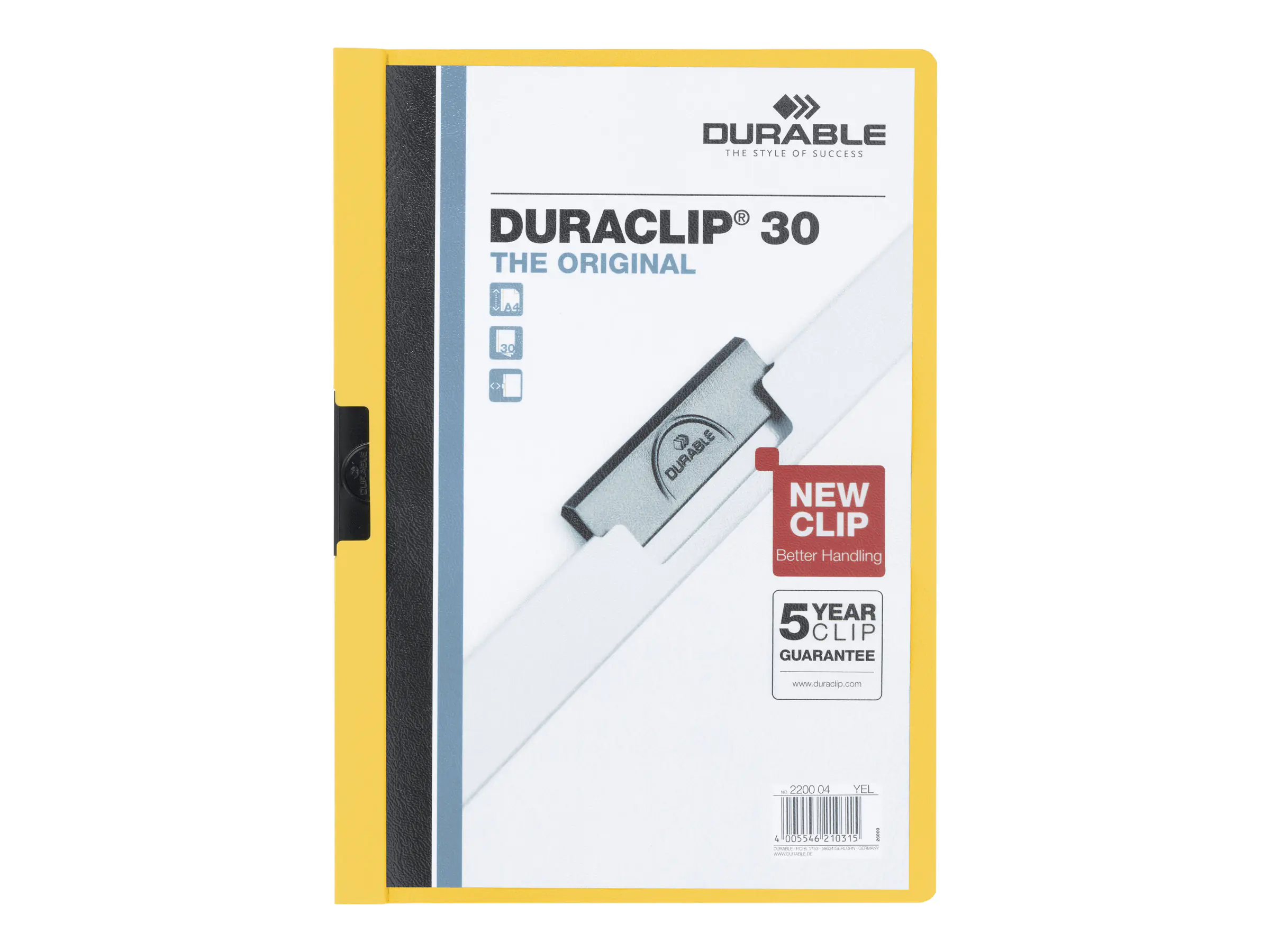 DURABLE Klemmmappe DURACLIP 30 220004 DIN A4 Hartfolie gelb
