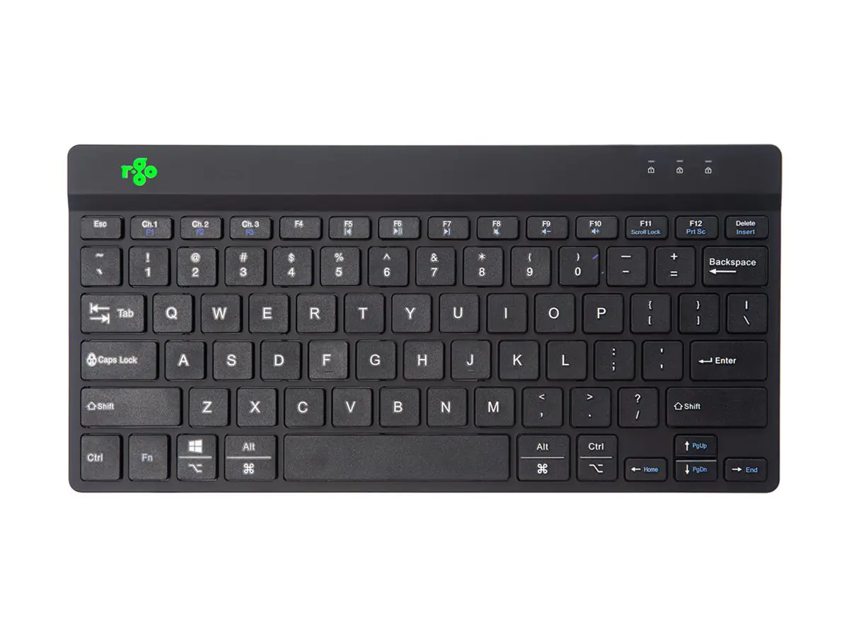 R-Go Ergonomische Tastatur Compact break - Tastatur - Multi-Device - kabellos - Bluetooth - QWERTZ - US-Englisch - Schwarz