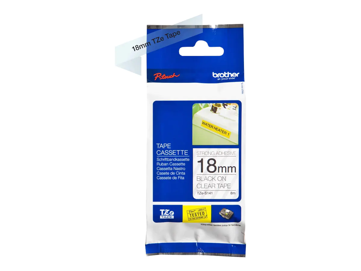 Brother TZe-S141 - Extra starker Klebstoff - schwarz auf durchsichtig - Rolle (1,8 cm x 8 m) 1 Kassette(n) laminiertes Band - für Brother PT-D600; P-Touch PT-D410, D450, D460, D610, D800, E550, P900, P950 Brother TZe-S141 - Extra starker Klebstoff - schwarz auf durchsichtig - Rolle (1,8 cm x 8 m) 1 Kassette(n) laminiertes Band - für Brother PT-D600; P-Touch PT-D410, D450, D460, D610, D800, E550, P900, P950