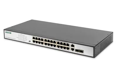 DIGITUS Professional DN-95343 - Switch - 24 x 10/100 (PoE) + 2 x Combo Gigabit SFP (Uplink) - an Rack montierbar - PoE (370 W)