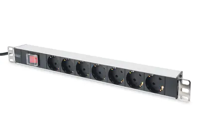 DIGITUS Steckdosenleiste mit Aluminiumprofil und Schalter, 7-fach Schutzkontaktsteckdose, 2 m Zuleitung Schutzkontaktstecker DN-95402