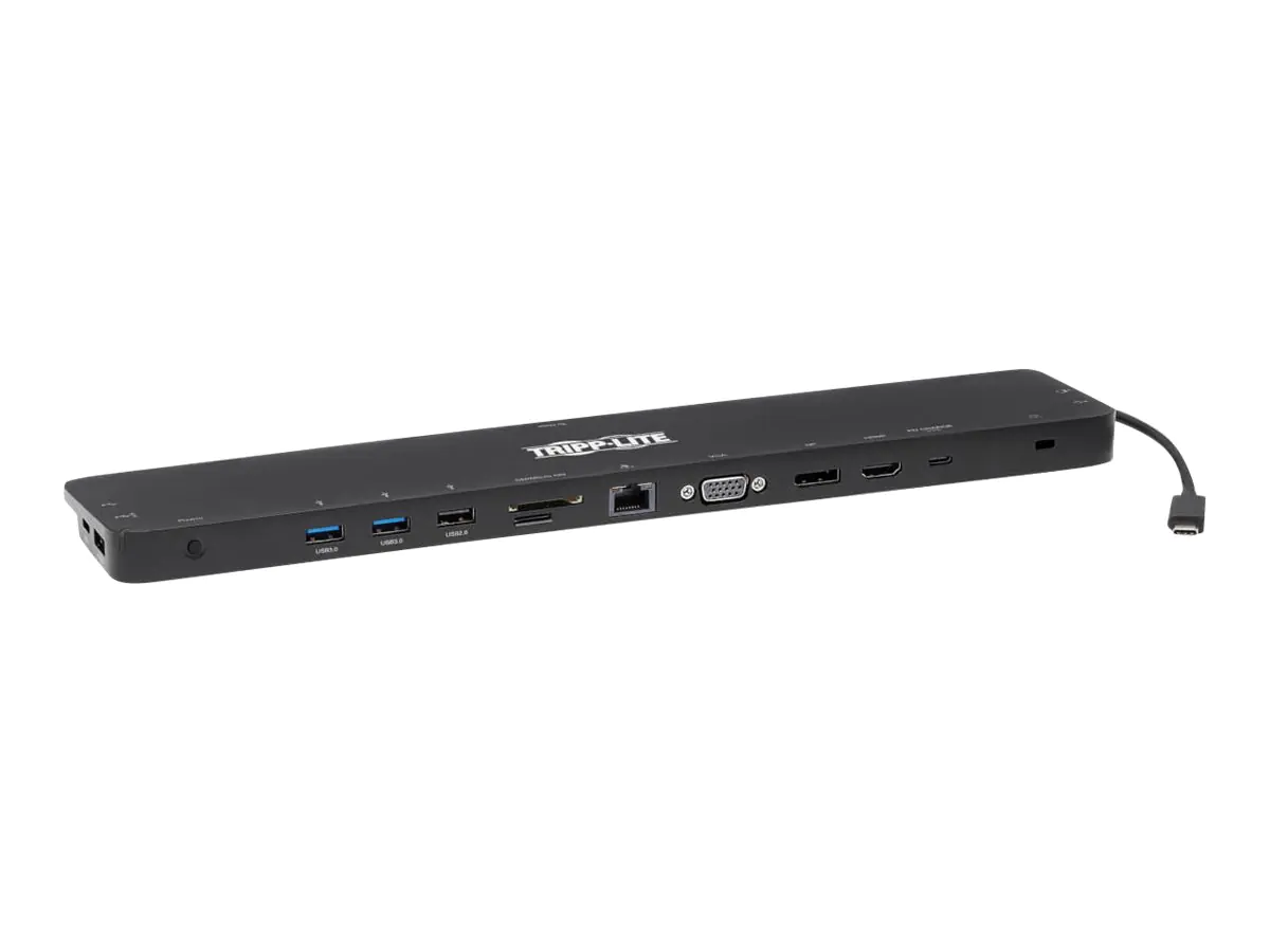 Eaton Tripp Lite Series Triple-Monitor USB C Dock USB C Docking Station with 4K HDMI & DisplayPort, VGA - USB-A/C, GbE, 100W PD, Black - Dockingstation - USB-C 3.1 / Thunderbolt 3 - VGA, HDMI, DP - 1GbE