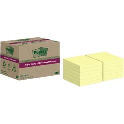 Post-it Haftnotiz Super Sticky Recycling Notes 76 x 76 mm (B x H) gelb 70 Bl./Block 12 Block/Pack. Post-it Haftnotiz Super Sticky Recycling Notes 76 x 76 mm (B x H) gelb 70 Bl./Block 12 Block/Pack.