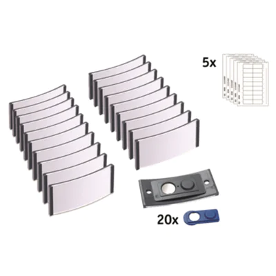 badgepoint® Namensschild polar® classic 65 x 30 mm (B x H) inkl. 5 Bogen (90 Namenskarten) Papier A4 weiß Magnet dunkelgrau 20 St./Pack.