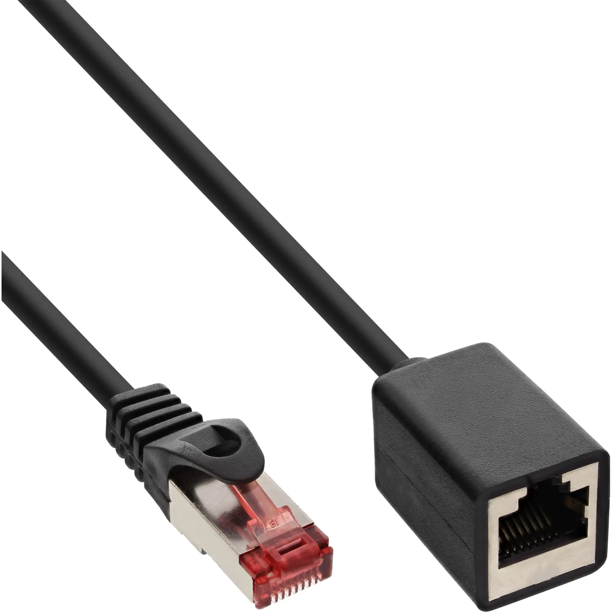 InLine - Patch-Verlängerungskabel - RJ-45 (M) zu RJ-45 (W) - 1 m - SFTP, PiMF - CAT 6 - halogenfrei, geformt, ohne Haken, robust - Schwarz (Packung mit 50)