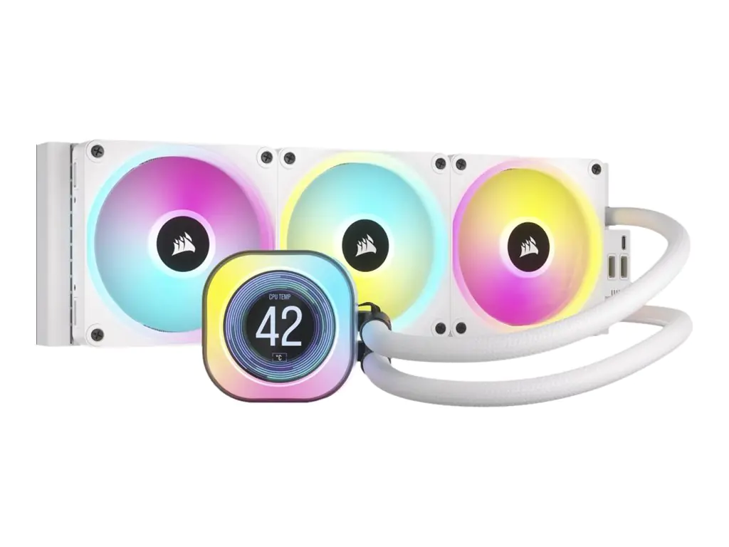 CORSAIR iCUE Link H150i LCD - Prozessor-Flüssigkeitskühlsystem - Kühlergröße: 360 mm - (für: LGA1156, LGA1155, LGA1150, LGA1151, AM4, LGA1200, LGA1700, AM5) - Kupfer - 120 mm - weiß