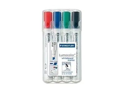 STAEDTLER Lumocolor - Marker - für Glas, Whiteboard, Porzellan - Schwarz, Rot, Blau, Grün - 2-5 mm (Packung mit 4) 351 B WP4