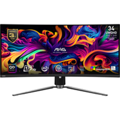 MSI MAG 341CQPDE QD-OLED - OLED-Monitor - Gaming - gebogen - 86.8 cm (34") (34" sichtbar) - 3440 x 1440 UWQHD @ 175 Hz - 1000 cd/m² - 1500000:1 - DisplayHDR 400 - 0.03 ms - 2xHDMI, DisplayPort, USB-C - Schwarz