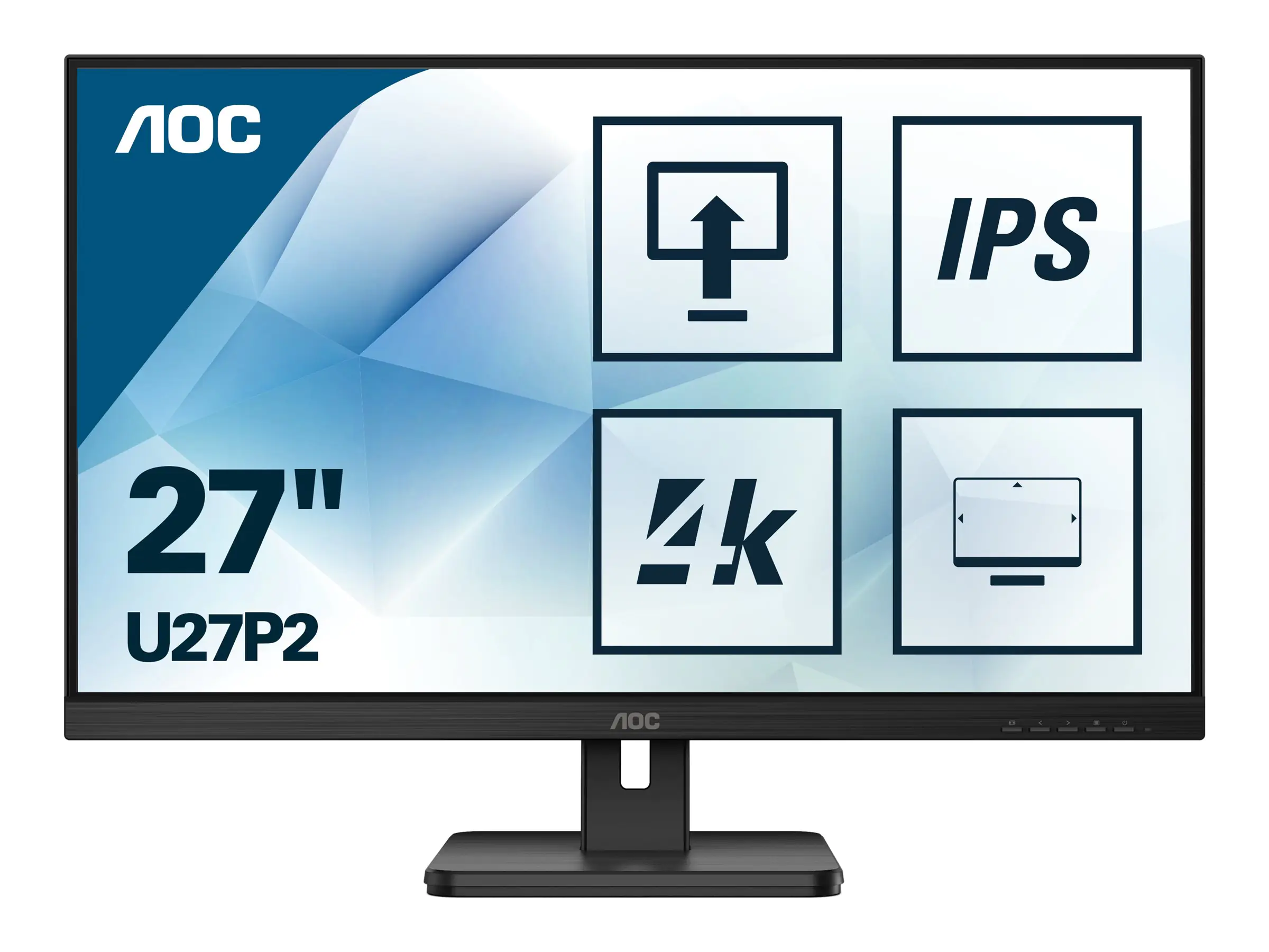 AOC U27P2 - LED-Monitor - 68.4 cm (27") - 3840 x 2160 4K UHD (2160p) @ 60 Hz - IPS - 350 cd/m² - 1000:1 - 4 ms - HDMI, DisplayPort - Lautsprecher - Schwarz